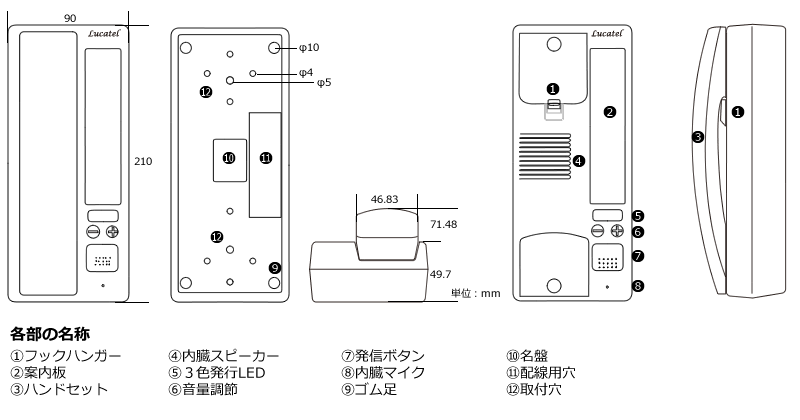 Lucatel 寸法図