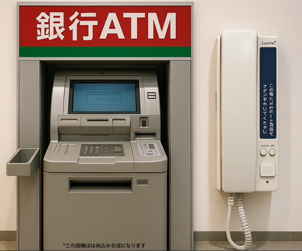 銀行ATMに設置された無線式オートフォン ルカテル CML-200の外観