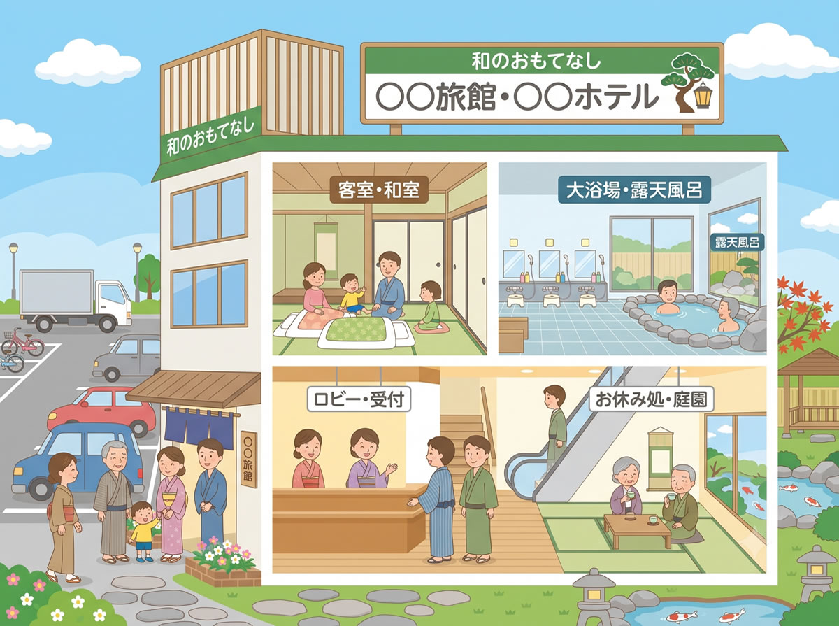 ホテル・旅館のエントランス。RidePhone設置イメージ