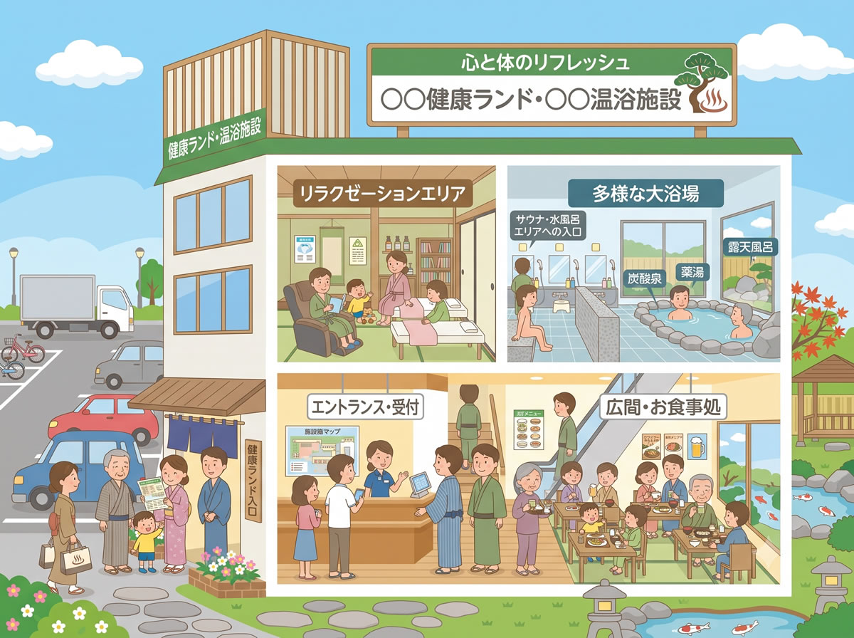 健康ランド・温浴施設の外観